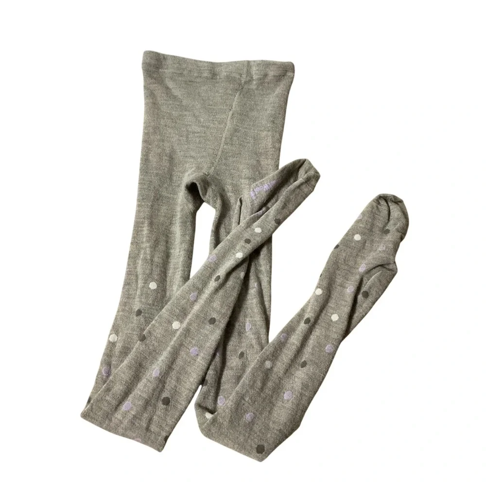 Smartwool Merino Wool Polka Dot Tights Kids Sz M Gray Thermal Footed Warm Layer